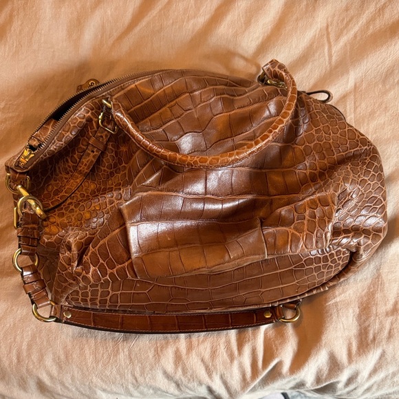 Coach Tan Crocodile Embossed Shoulder Bag